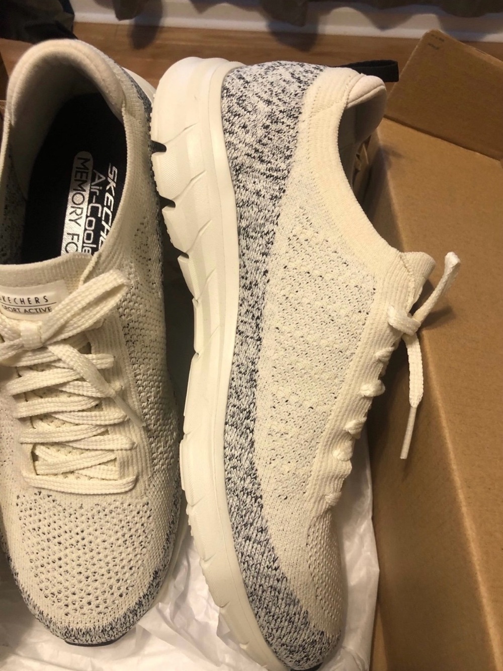 Skechers Memory Foam Knit Slip-On Sneakers - Cream/Gray